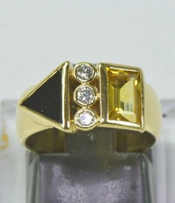 Ring mit Citrin Brillanten Diamanten Onyx aus in 750 er 18 kt Gold 46 Edel! - Bild 1 von 4