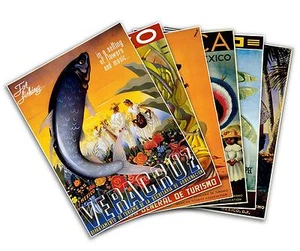 Set von SECHS (6) MEXIKO 1951 Vintage Reprint Reiseposter 18x24 Veracruz Angeln - Bild 1 von 7
