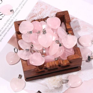 30x Natural 20mm Rose Quartz Stone Heart Pendant Jewelry Making Necklace Gems - Picture 1 of 7