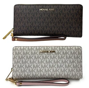 Michael Kors Jet Set Viaje Continental Billetera Larga Muñequera Marrón, Polvo Rubor - Imagen 1 de 15
