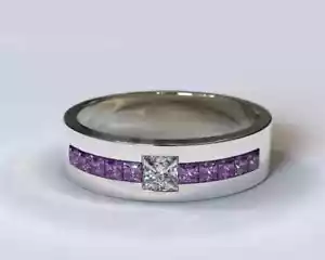 Men's Bezel 1.66CT Princess Cut Purple Amethyst & White Sapphire Fabulous Band - Picture 1 of 7