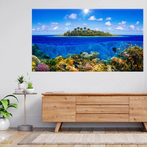 Sunny Tropical Beach On Island 3d View Wall Sticker Poster Decal A571 - Picture 1 of 2