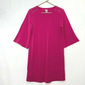 Vestido Chico's Petite Talla 1 8P Mangas 3/4 Rosa Brillante Tono Dorado Detalle Ojal - Imagen 1 de 7