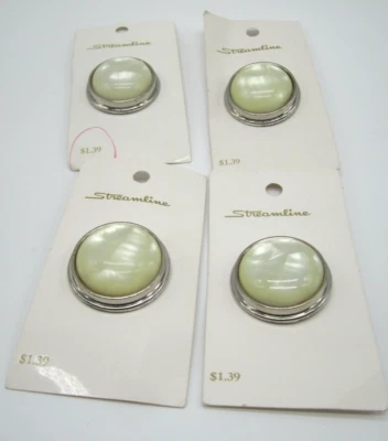 Vintage Streamline Pearlized in silver metal large buttons set of 4 1 1/4" - Image 1 of 2