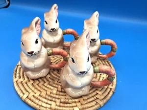 4 Hoppy Ceramic Bunny Napkin Rings for you Easter or Spring Table - Delightful - Picture 1 of 13