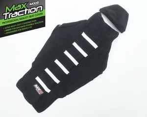 CUBIERTA DE ASIENTO CON PINZA ACANALADA YAMAHA YZF250F 14-18 NEGRA + COSTILLAS BLANCAS A RAYAS - Imagen 1 de 3