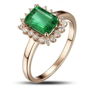 1,50 Cts Runder Brillantschliff Diamanten Smaragd Cocktail-Ring In 14K Gelbgold - Bild 1 von 2