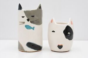 Pair of Retired West Elm Planters - Cat and Dog