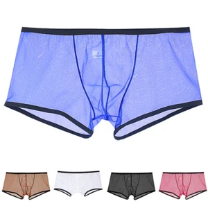 Mens Sexy Sheer See Through Boxer Briefs Underwear Mesh Shorts Trunks Underpants - Picture 1 of 22