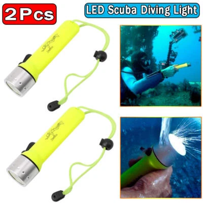 1/2Pcs Waterproof LED Scuba Diving Flashlight Torch Underwater Light Lamp 55000L