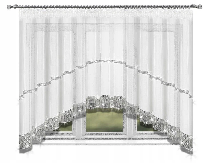 Fenstergardine Gardine 300/400/500x150 cm  Zirkonia Silber Band Fertiggardine - Bild 1 von 4
