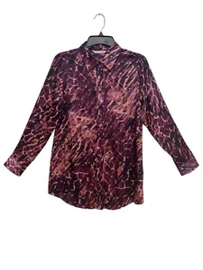 Soft Surroundings 100% SILK Dark Purplish Print Button Front Blouse Size XS - Picture 1 of 7