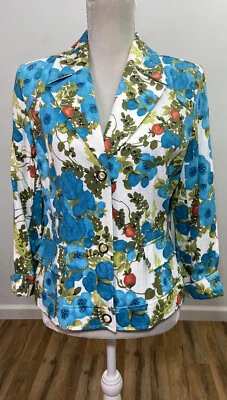 Chaqueta Blazer RQT Multicolor Floral Para Mujer Talla 10 Bolsillos Sin Forro Ligera Foto 1 de 4