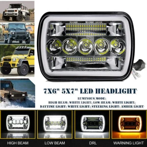 Off-Road Square Headlamp 7x6" 5x7" LED Headlight Hi/Lo Beam Halo DRL Turn Signal - Picture 1 of 17