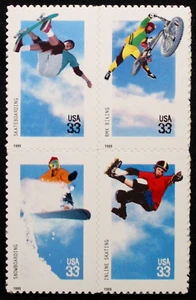 US Stamps #3321-24 ~ 1999 33c Xtreme Sports S/A Block of 4 MNH RL42 - Picture 1 of 1