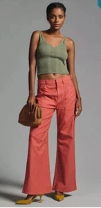 Anthropologie Pilcro Painted Puddle Flare Cargo Pants Size 26 Burnt Orange Boho - Picture 1 of 9