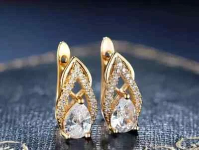 3Ct Pear Cut Lab Created Diamond Women's Hoop Earring 14K Yellow Gold Plated - Image 1 of 4