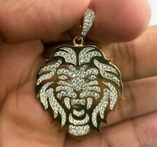 "King Lion" Men's Pendant 14K Yellow Gold Plated 2Ct Round Lab Created Diamond