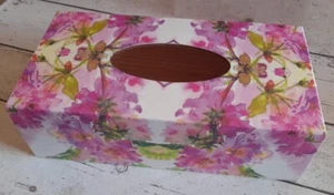 Flowers Rectangular Long Tissue Box Cover Handcrafted wooden decoupaged - Picture 1 of 2