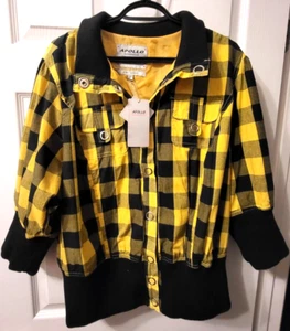 NWT Apollo Outerwear Checkered Yellow/Black Short Snap Front Jacket 2XL - Picture 1 of 10