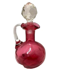 Hobbs Brockunier Cranberry Glass Cruet Polka Dot With Stopper Polished Pontil 7" - Picture 1 of 13