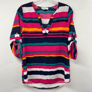 Peach Love California top donna S manica corta collo spacco colorato a righe - Foto 1 di 8