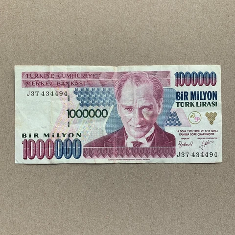 Turkey Million Lira Banknote Turkish Currency Mustafa Kemal Ataturk Memorabilia Cover