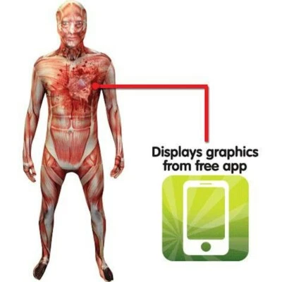 SKINLESS Muscle Suit Halloween Costume w/Cell Pocket +Beating Heart Phone APP XL - Image 1 of 2