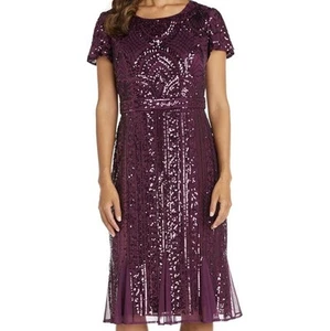 Vestido formal de encaje con lentejuelas manga acampanada dividida - Imagen 1 de 7