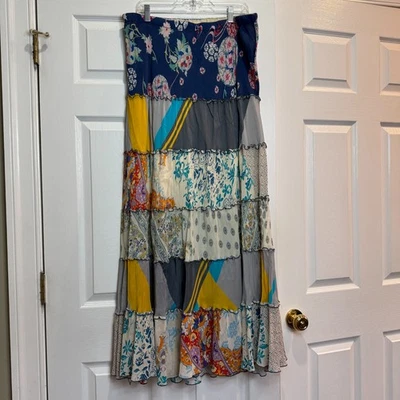 Maxi Falda Boho Johnny Was Retazos en Niveles Forrada en Rayón Femenina Hippie Talla 2X Foto 1 de 4