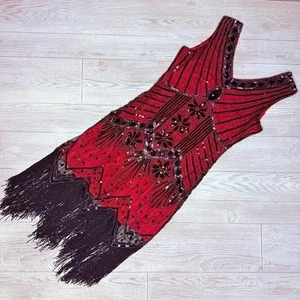 Vintage Zeagoo Perlen Pailletten Flapper 20er Jahre Stil ärmellos formelles Kleid groß - Bild 1 von 7