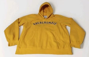 Y2K Abercrombie & Fitch Men's L Hoodie 92 Embroidered Yellow Pullover Vintage - Picture 1 of 7