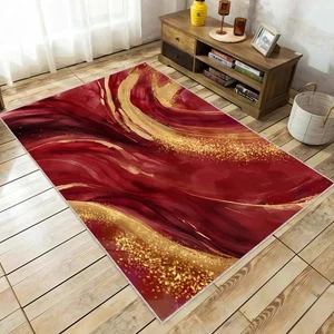 Watercolor Burgundy Gold Rug, Marble Rug, , Marble Modern Rug, Pattern Popular - Picture 1 of 10
