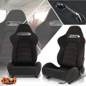 2Pcs Reclinable Red Stitching Racing Seats w/ Sliders 21.5" W X 21.5" D X 35" H - Bild 1 von 8