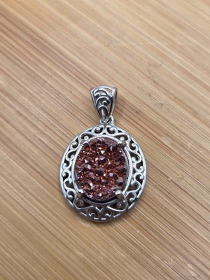 Copper Pink Druzy Quartz Pendant Platinum/Copper 3.15ctw - Image 1 of 3