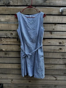 Anne Klein Damen Seersucker Kleid Größe 8 Blau Weiß Gestreift Fit Flare Gürtel - Bild 1 von 15