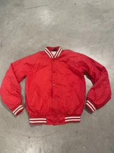 Vintage Chalk Line Satin Bomberjacke Herren Small Rot Weiß Blank TRAX - Bild 1 von 19
