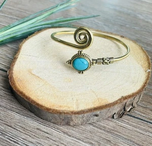 Handmade Swirl Adjustable Brass Baho Turquoise Bracelete - Picture 1 of 4