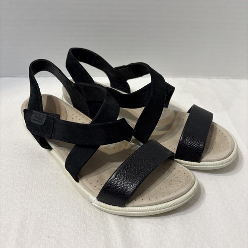 Sandali bassi ECCO DAMARA donna neri in pelle punta aperta con cinturino ~taglia 8