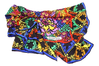 1986 Tiffany And Co Multicolor Seda Jacquard Floral Bufanda Hecha en Italia 70"x36" Foto 1 de 4