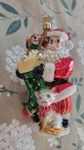 Christopher Radko Furry Friends Christbaumschmuck Hund Katze Weihnachtsmann  - Bild 1 von 4