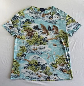 Polo Ralph Lauren camicia uomo blu medio paesaggio marino giapponese tasca aquila - Foto 1 di 9