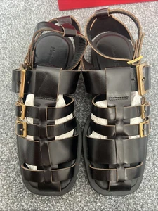 massimo dutti gladiator sandals Black Flats Size 37 UK 4 Leather - Picture 1 of 5