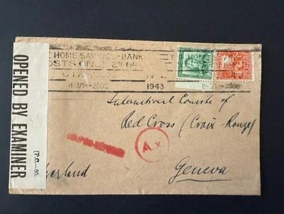 1943 KGVI New Zealand WWII Censor Cover to Red Cross Geneva with AX marking - image 1 of 2