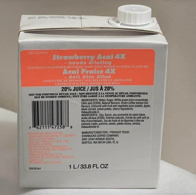 Starbucks Strawberry Acai 4x Base Refrescante, 33.8 oz/1 L Mejor para 11, 2025 Foto 1 de 2