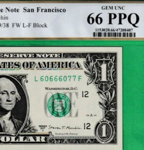 $1 Federal Reserve note FANCY Serial Numbers 60666077 PCGS 66 - Picture 1 of 3