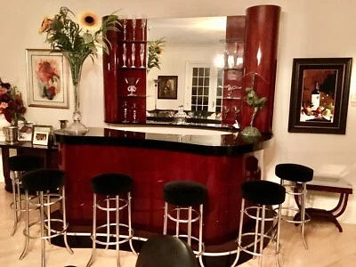 Bar Art Deco y 6 Taburetes con Espejo Trasero Iluminado y Estantes de Vidrio Foto 1 de 2