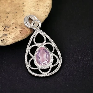 Birthday Gift For Her Natural Kunzite Gemstone Pendant Zodiac 925 Silver - Picture 1 of 6