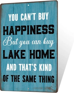 Lake House Decor per Casa Vintage Lago Insegne Metallo Non Si Può Comprare Felicità ma Y - Foto 1 di 7