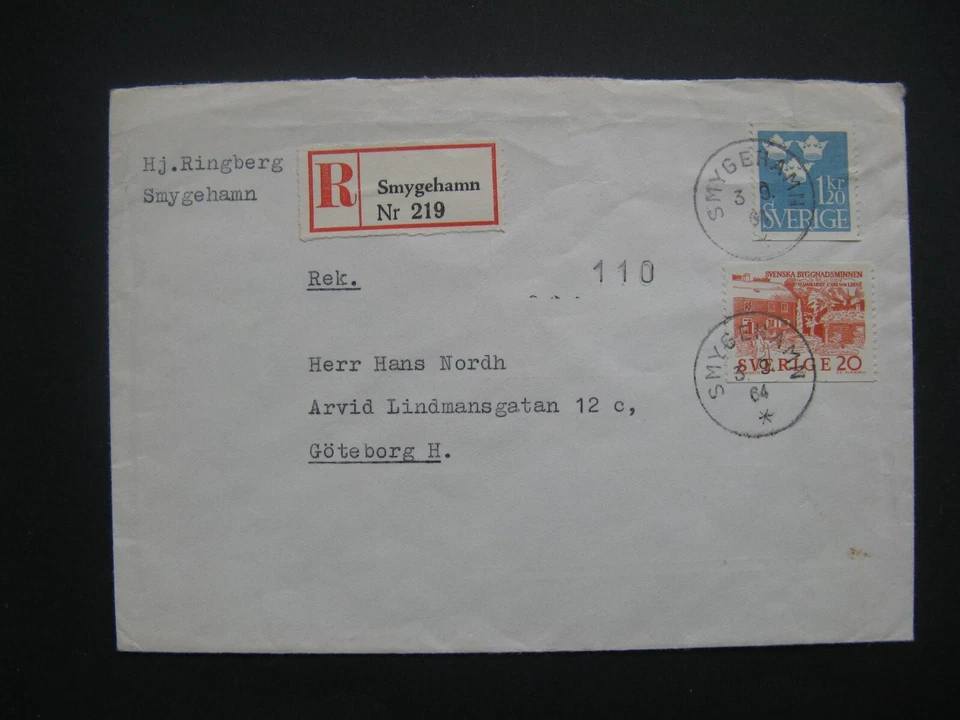 SWEDEN, R-cover Smygehamm 1964,  ao 1,20 Kr  blue, three crowns tre kronor - Image 1 of 1